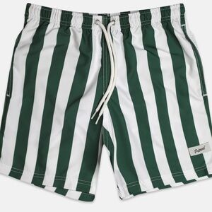 Palmees Green and White Swim Trunks Elastic Waist Relaxed Fit